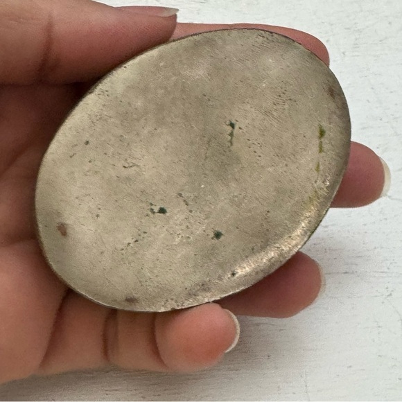 Oval Silver Tone Trinket Box Vintage Blue and White Glossy Ceramic Horse - Picture 6 of 12